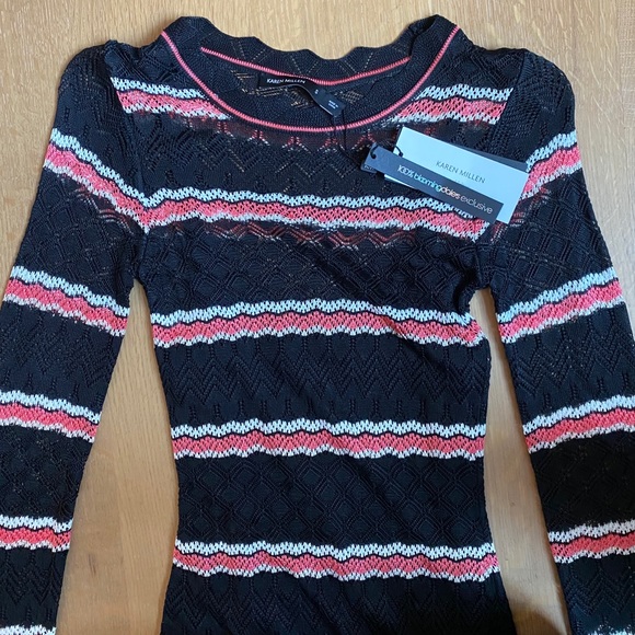 Karen Millen Pointelle Knit Stripe Dress - Picture 2 of 6